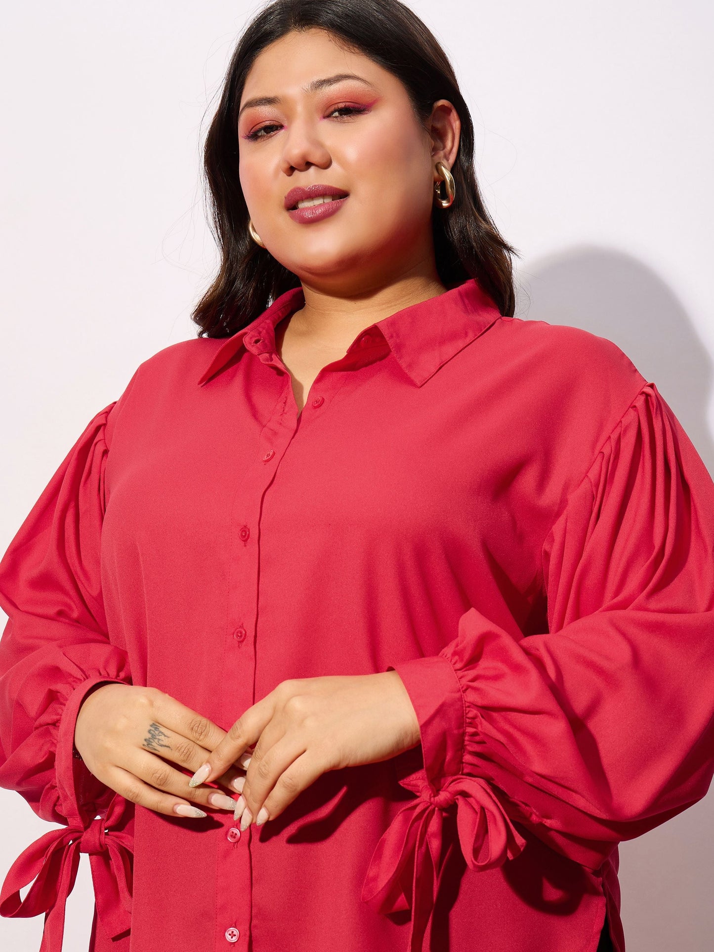 Red Sleeve Knot Cuff Regular Shirt