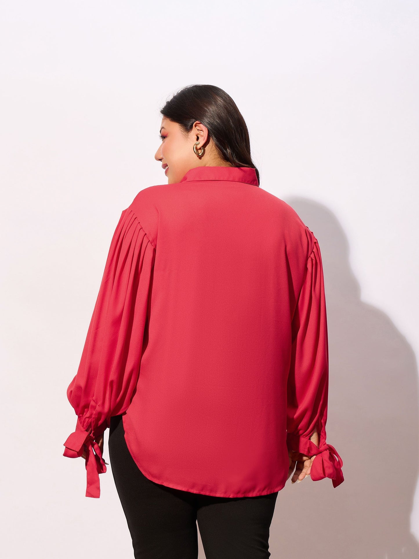 Red Sleeve Knot Cuff Regular Shirt