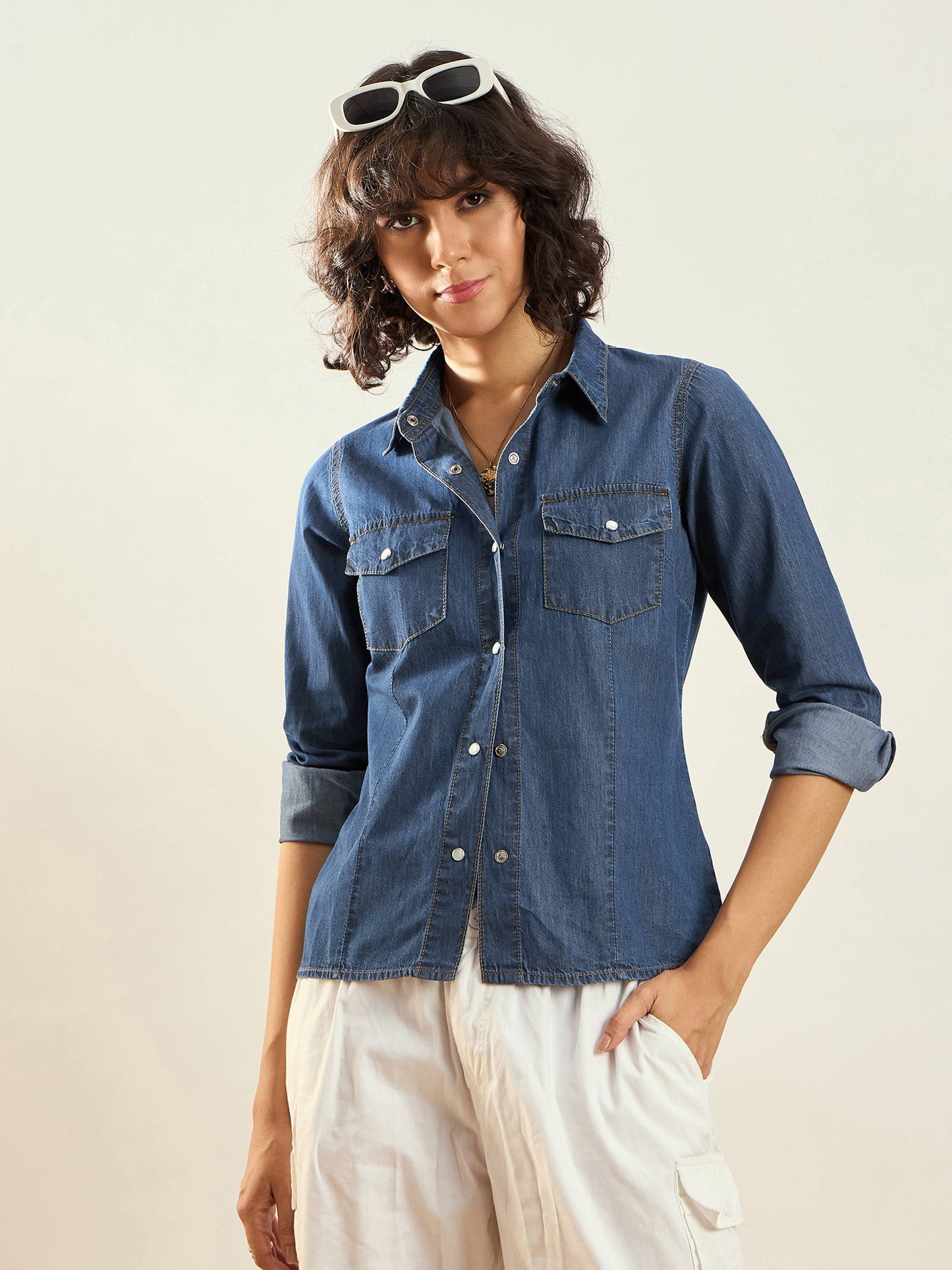 Blue Tencel Regular Fit Shirt