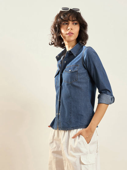 Blue Tencel Regular Fit Shirt
