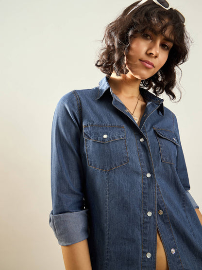 Blue Tencel Regular Fit Shirt