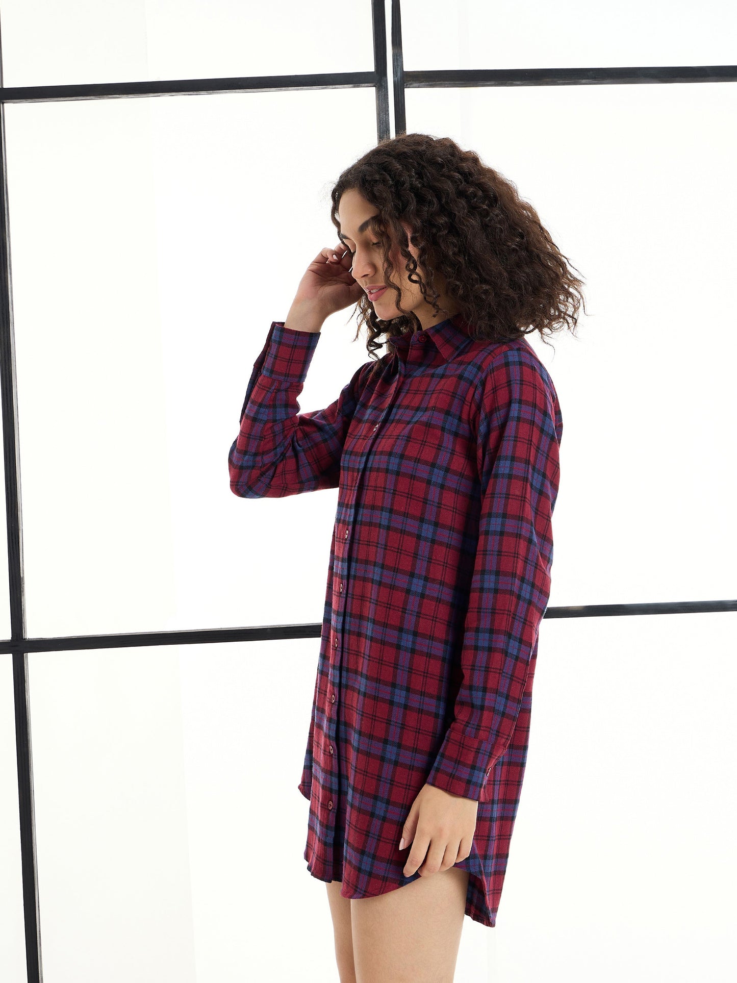 Maroon & Blue Check Lounge Longline Shirt