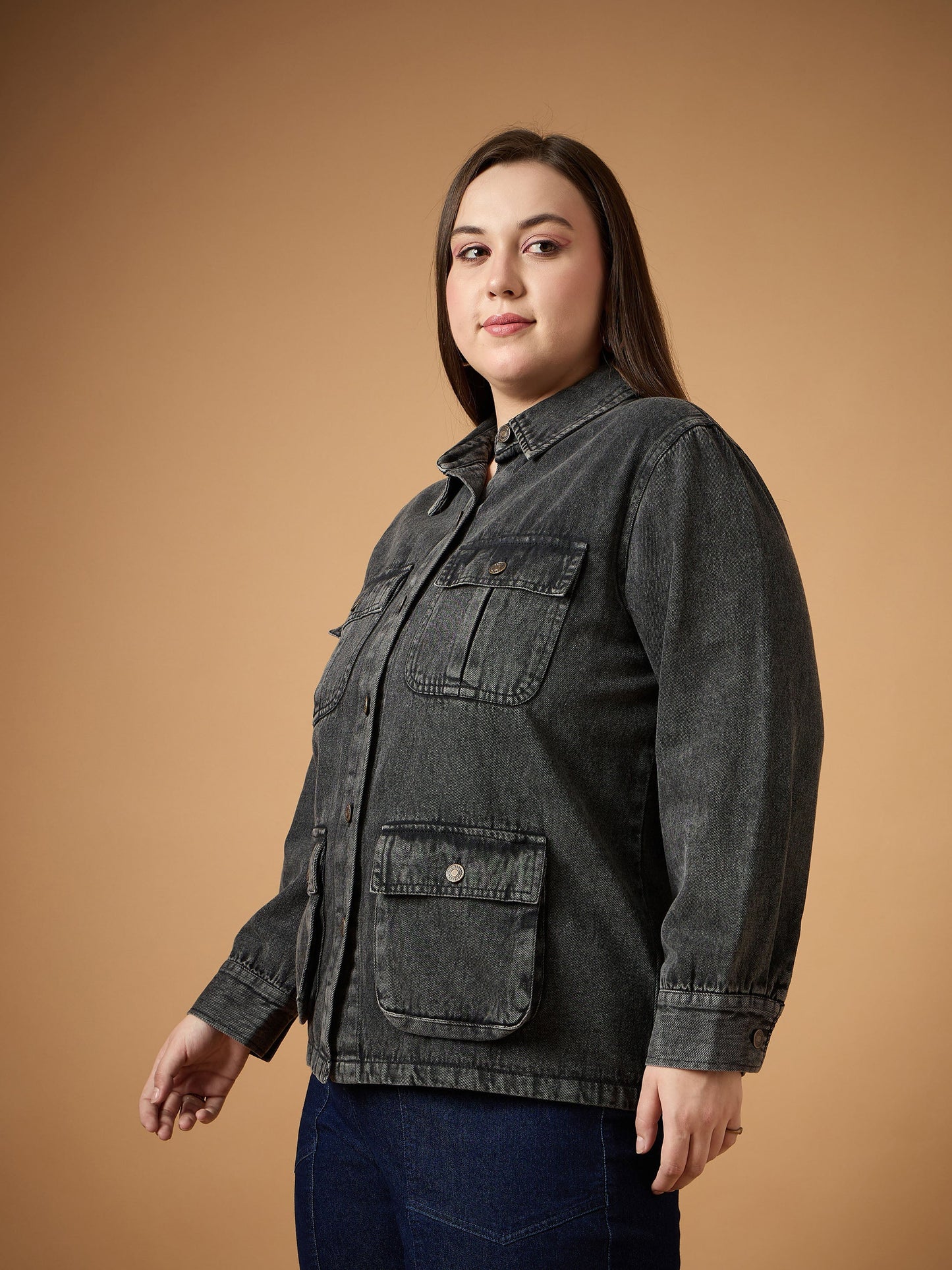 Black Acid Denim Wash Shacket