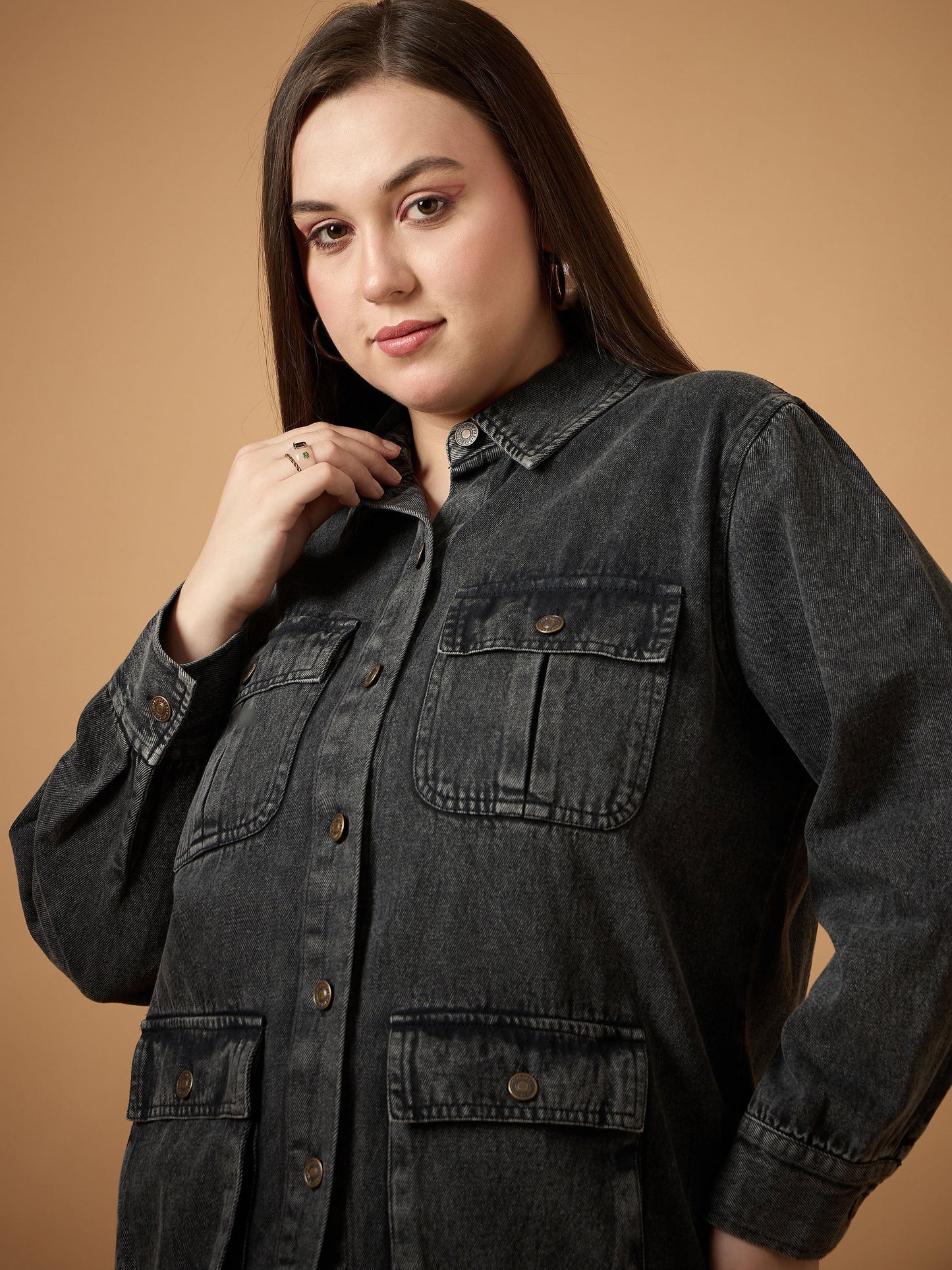Black Acid Denim Wash Shacket