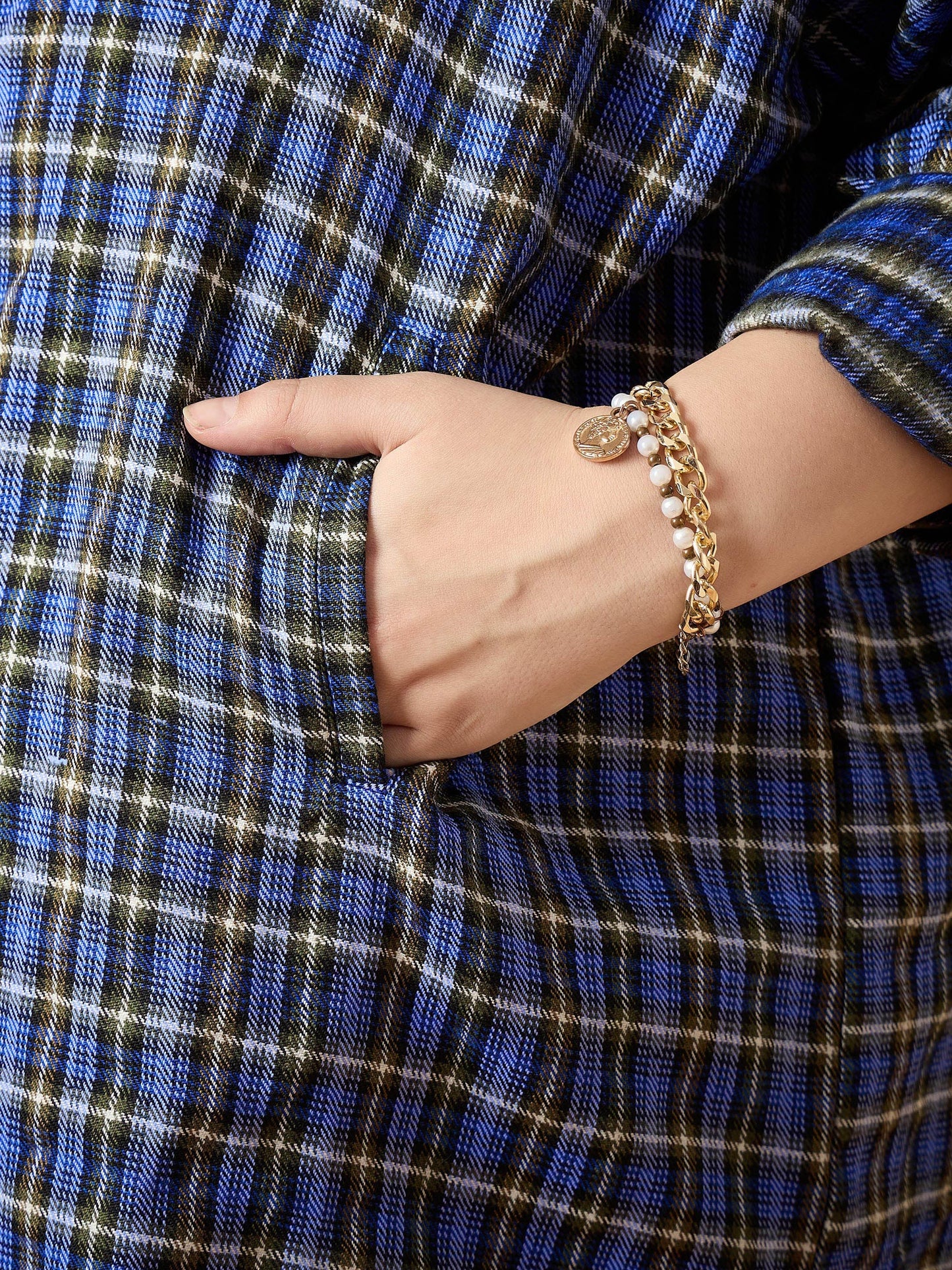 Blue & White Flannel Check Front Button Shacket