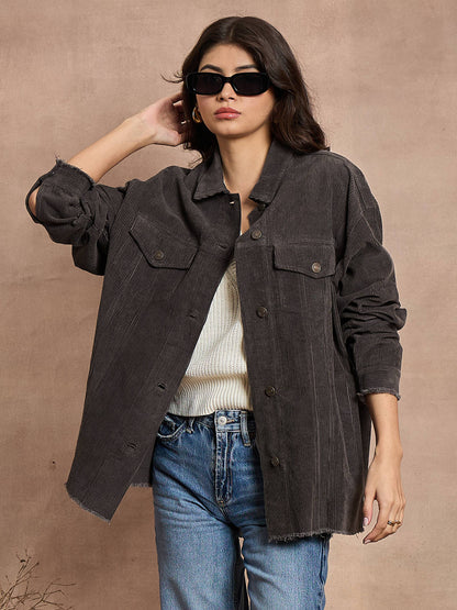 Dark Grey Corduroy Oversize Shacket