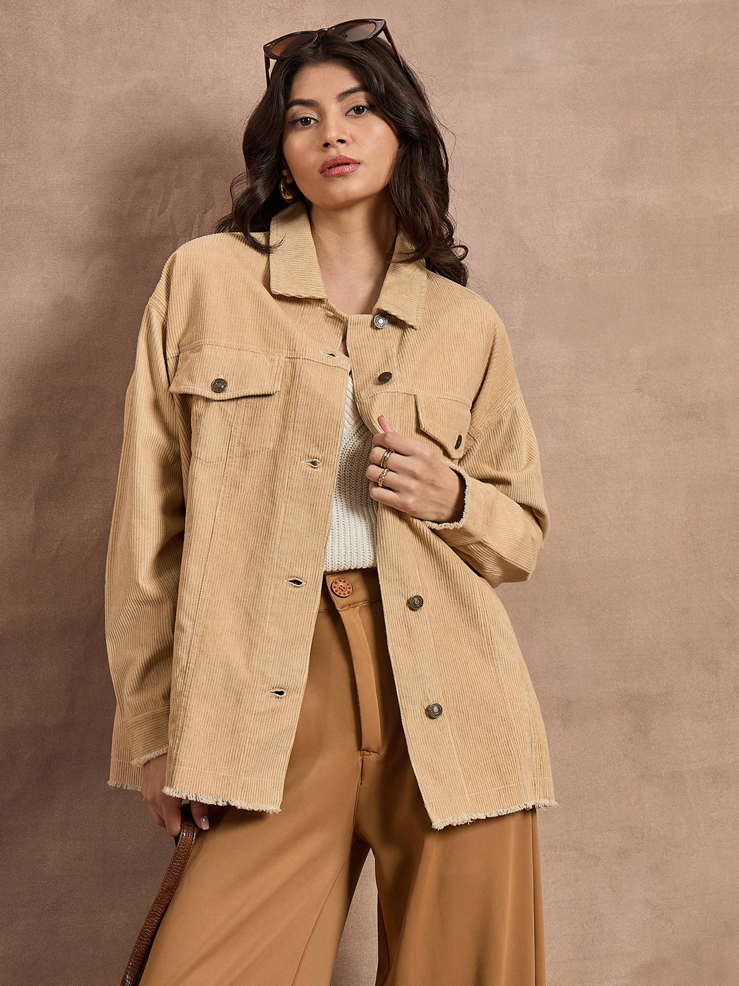 Beige Corduroy Oversize Shacket