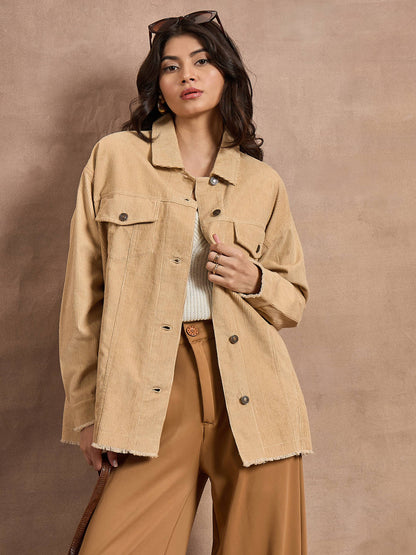 Beige Corduroy Oversize Shacket