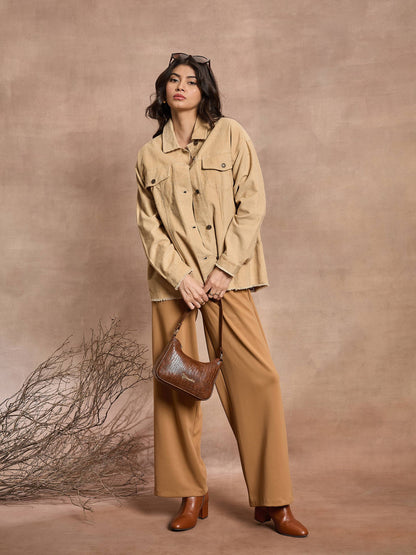 Beige Corduroy Oversize Shacket