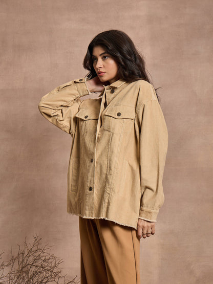 Beige Corduroy Oversize Shacket