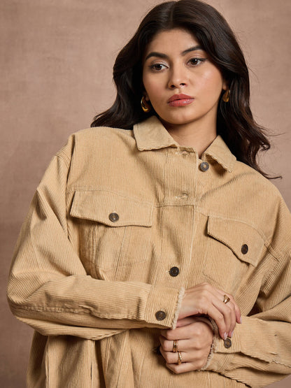 Beige Corduroy Oversize Shacket