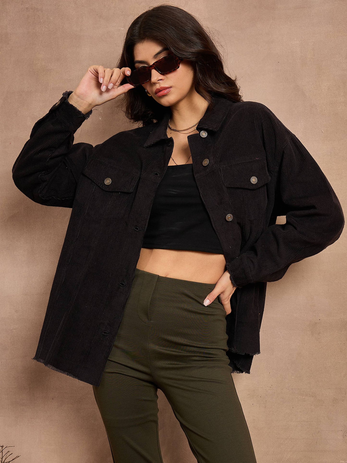 Black Corduroy Oversize Shacket