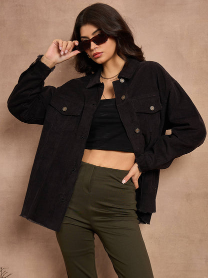 Black Corduroy Oversize Shacket