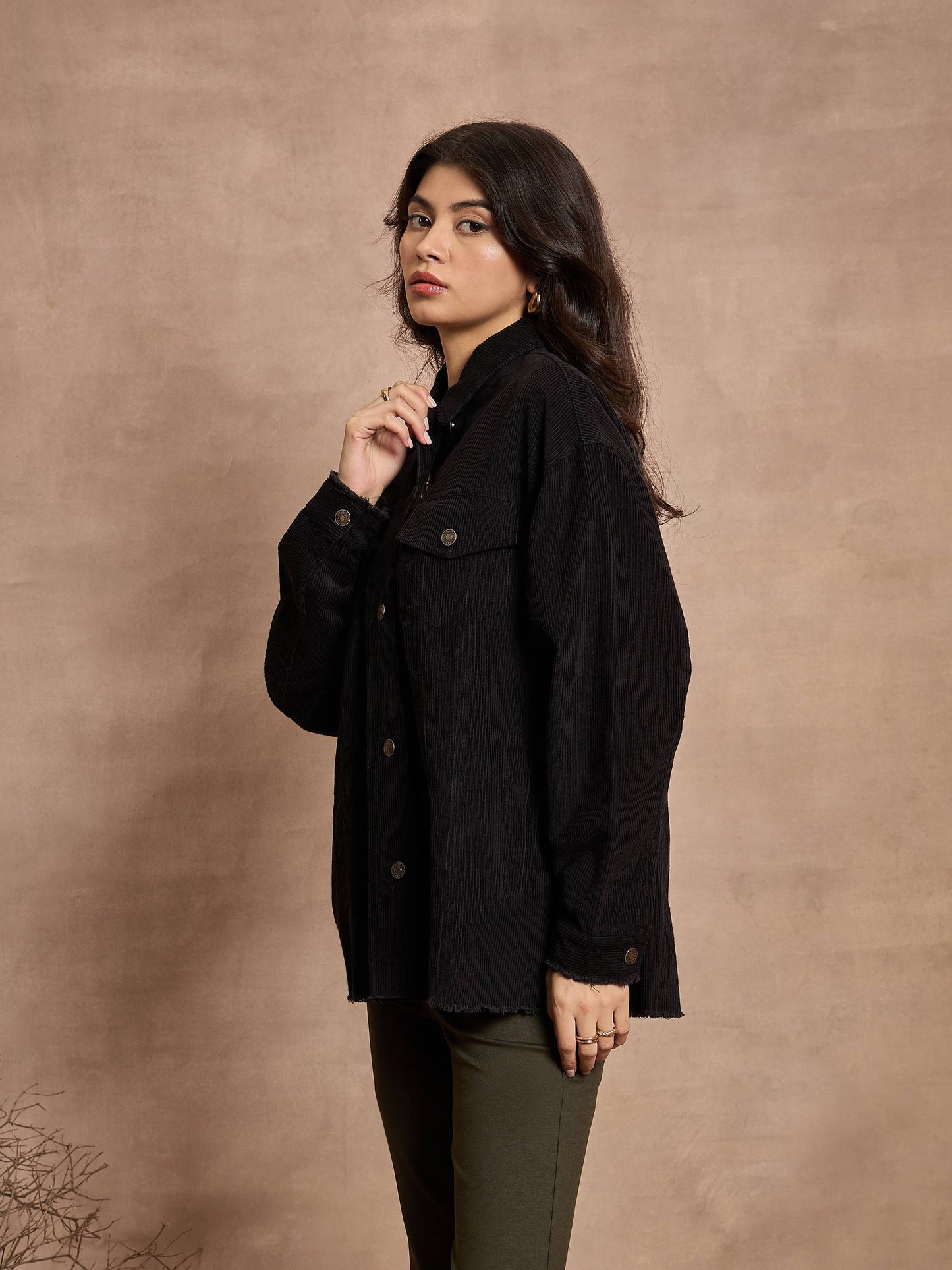 Black Corduroy Oversize Shacket