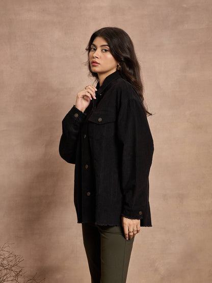 Black Corduroy Oversize Shacket