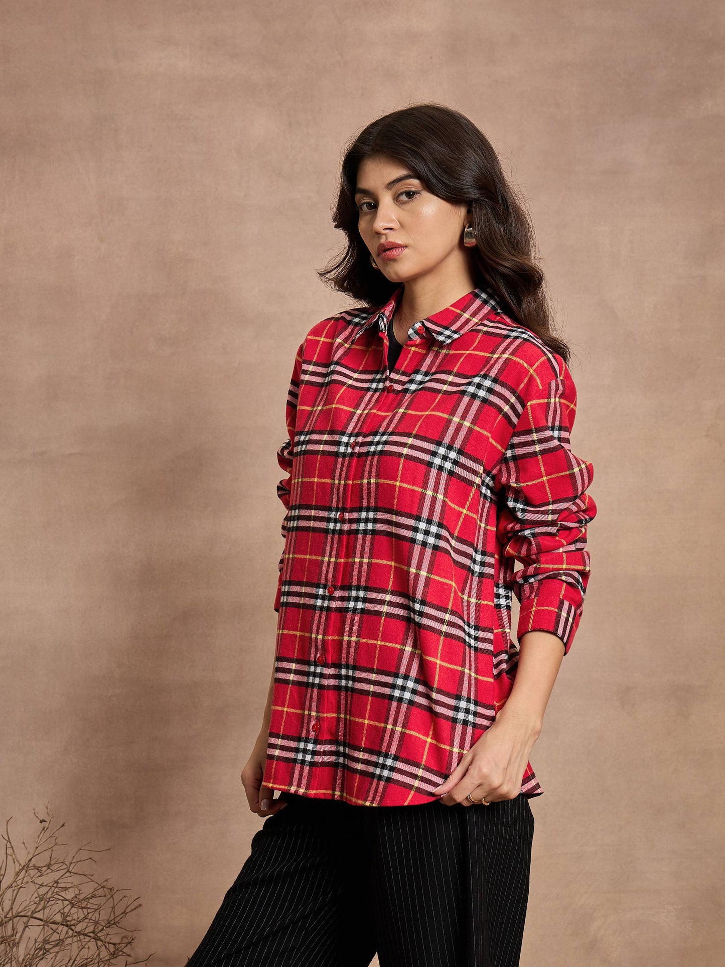 Red Check Oversized Shirt