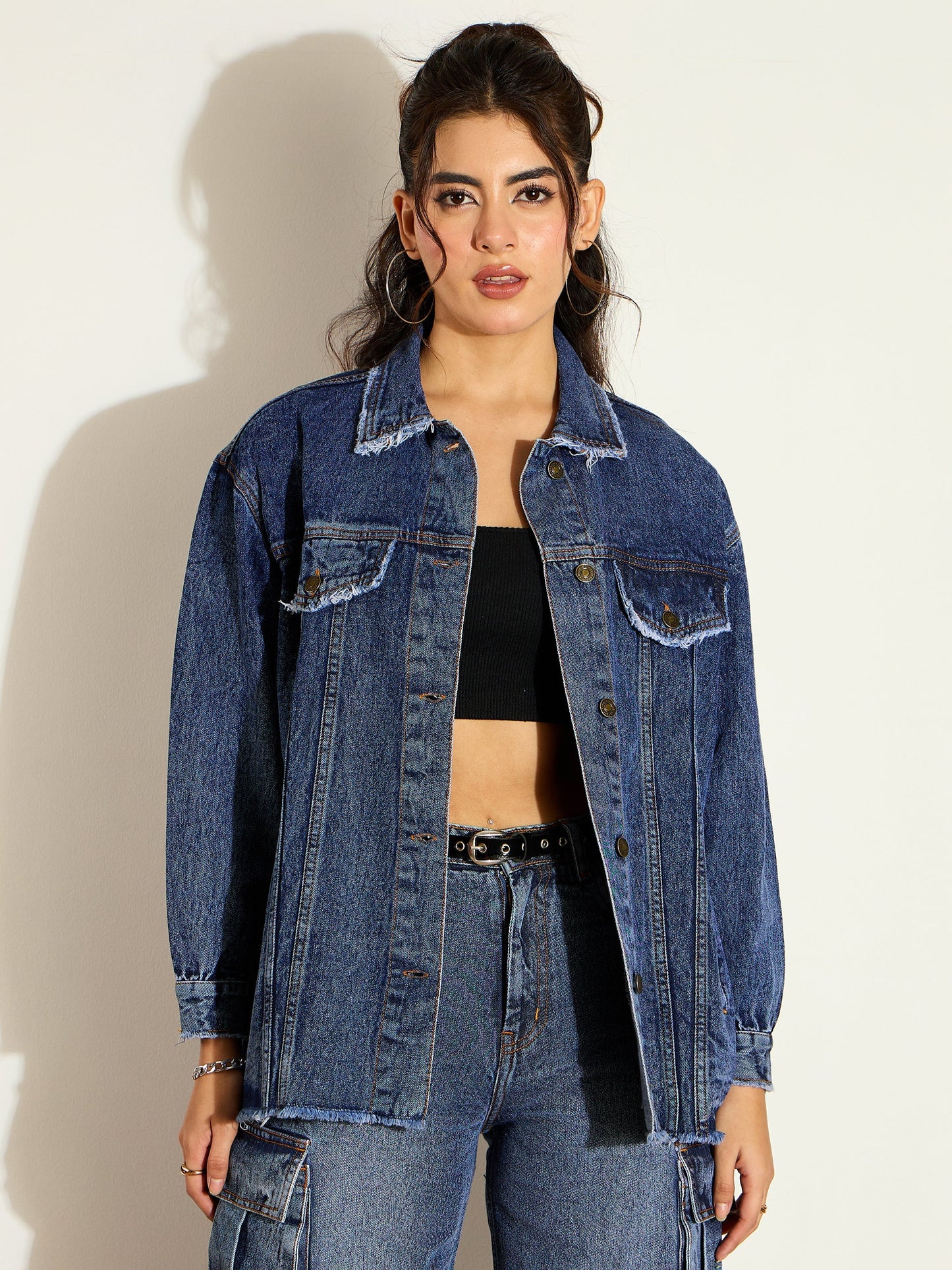 Women's Women Blue Blast Denim Shacket in Cotton by Sassafras for wholesale, bulk, supplier, manufacturer and wholesaler buyers from Trendphoria