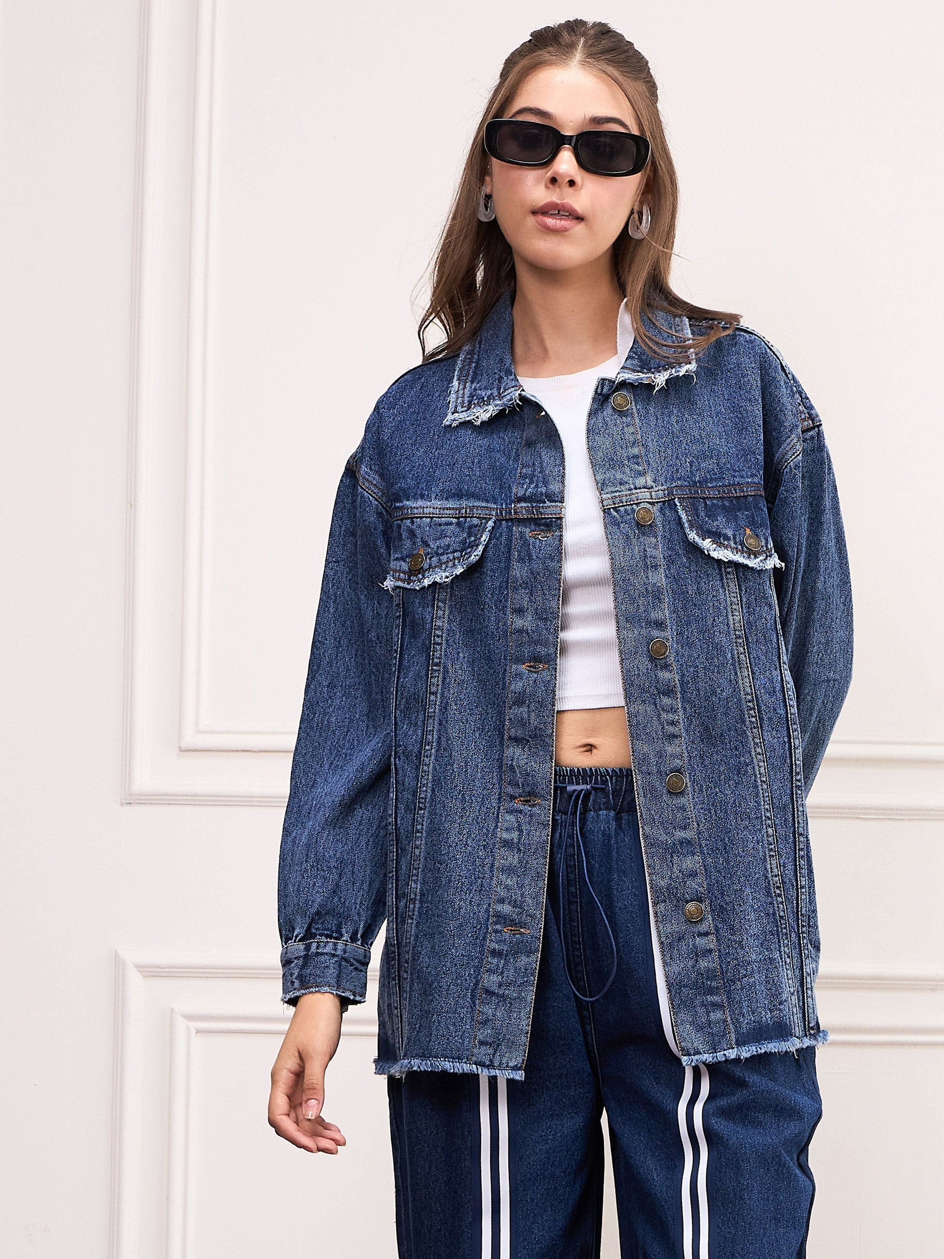 Women's Women Blue Blast Denim Shacket in Cotton by Sassafras for wholesale, bulk, supplier, manufacturer and wholesaler buyers from Trendphoria
