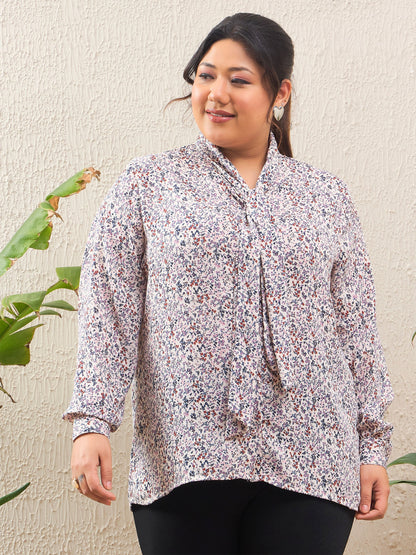 White Ditsy Floral Tie Knot Shirt