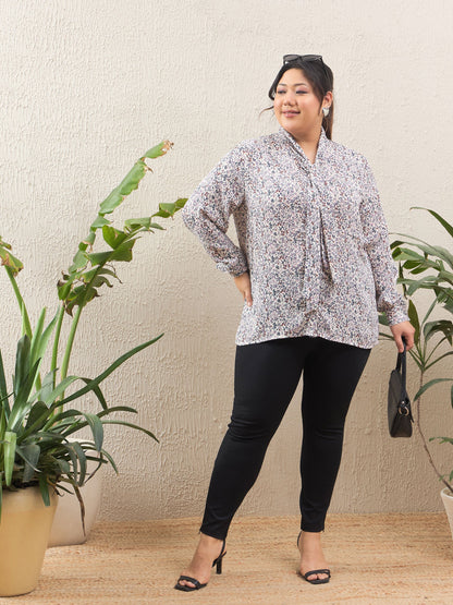 White Ditsy Floral Tie Knot Shirt