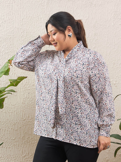 White Ditsy Floral Tie Knot Shirt