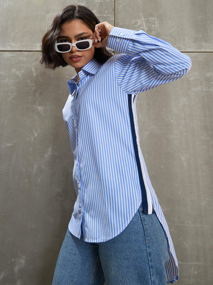Blue & White Striped Side Tape Shirt