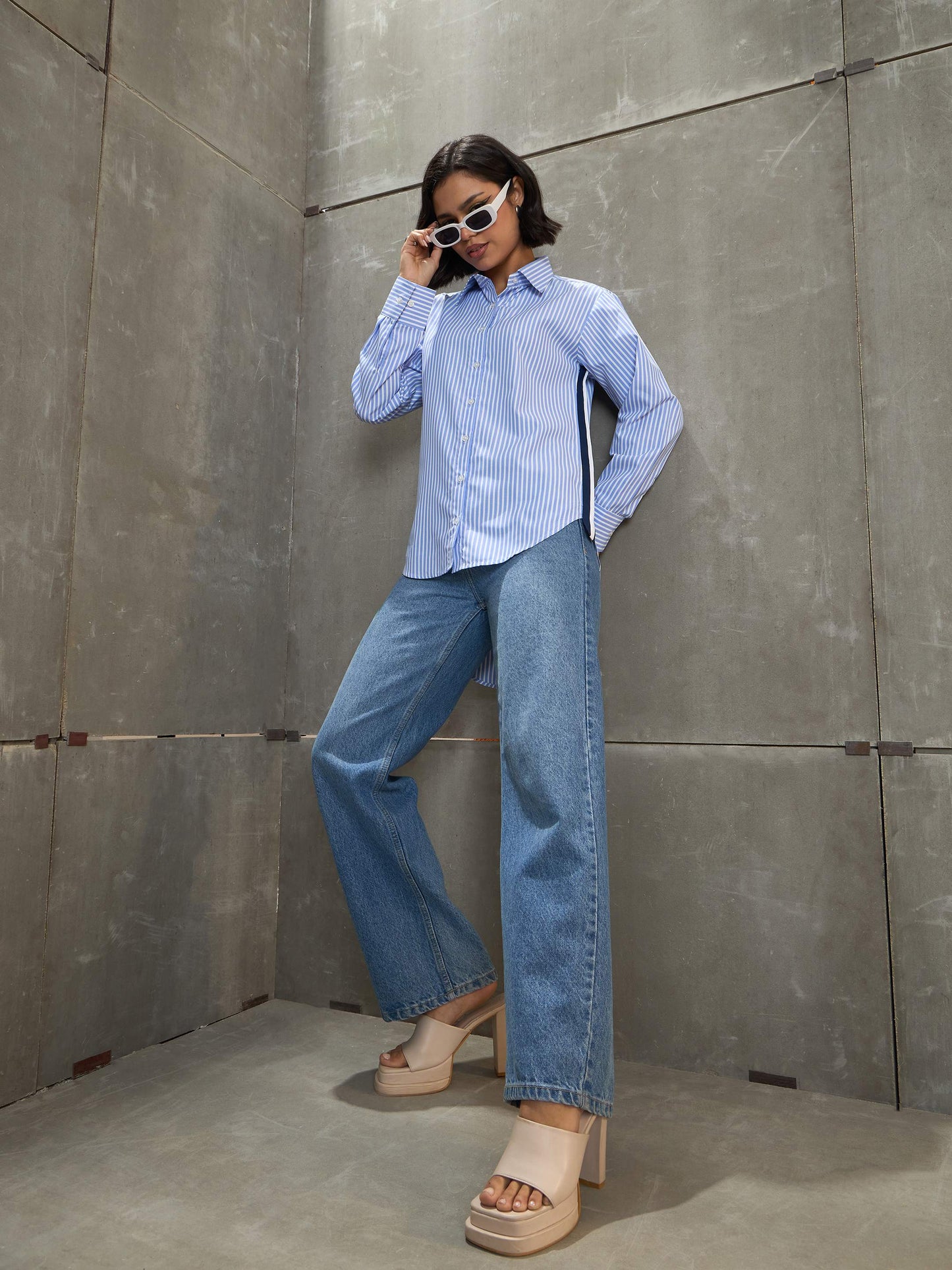 Blue & White Striped Side Tape Shirt
