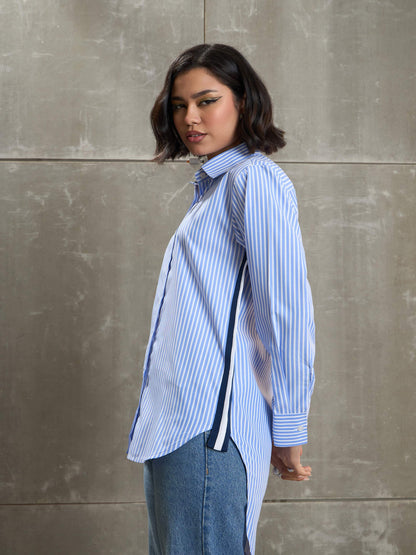 Blue & White Striped Side Tape Shirt