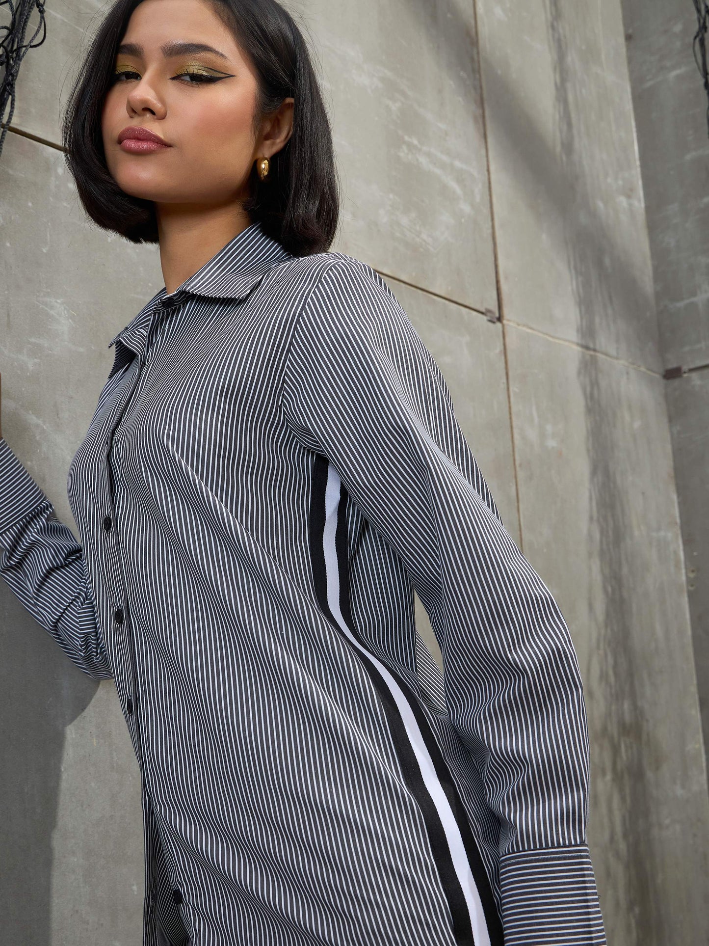 Black & White Striped Side Tape Shirt