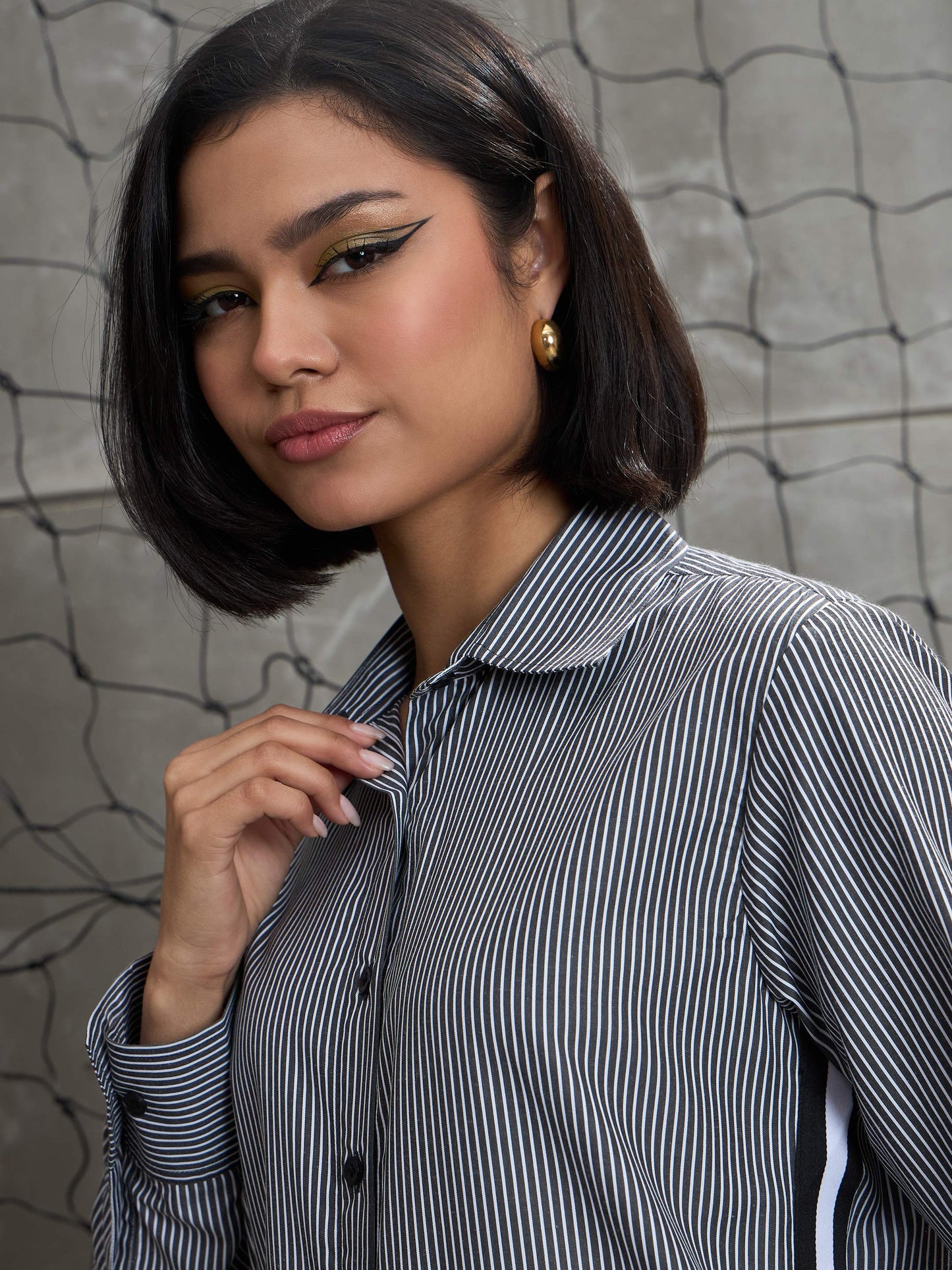 Black & White Striped Side Tape Shirt