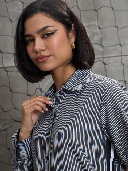 Black & White Striped Side Tape Shirt