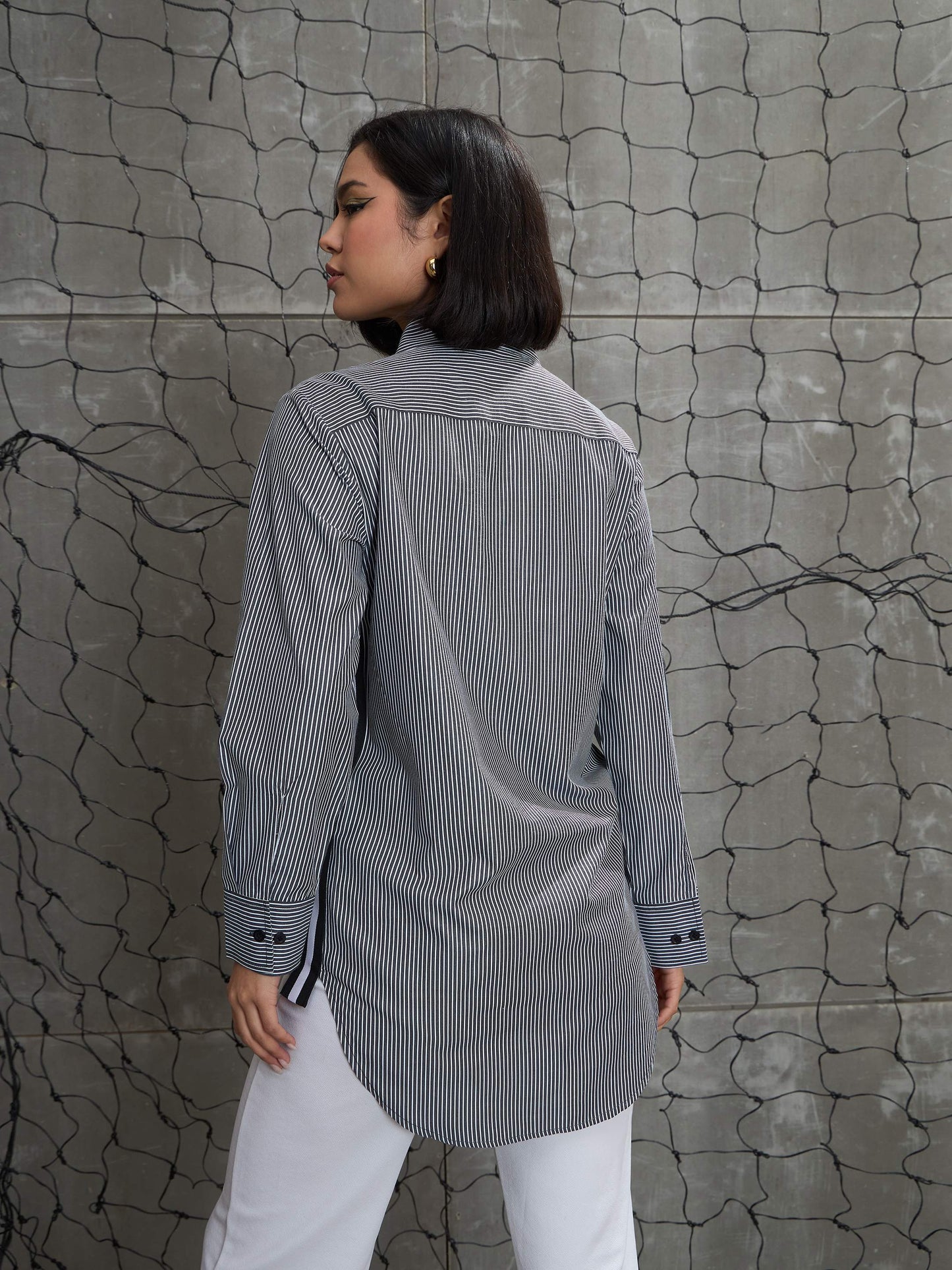 Black & White Striped Side Tape Shirt