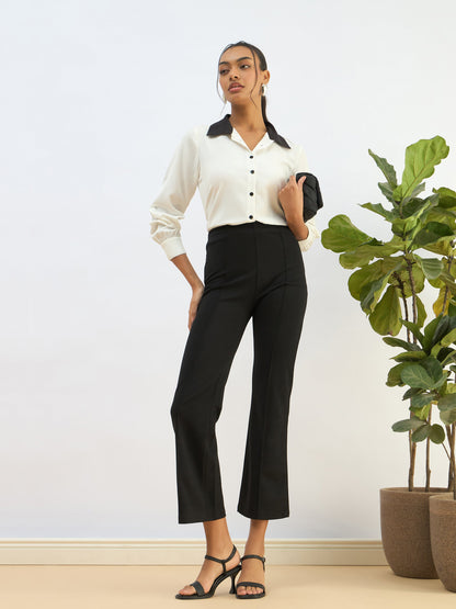 Women White Contrast Collar Regular Shirt