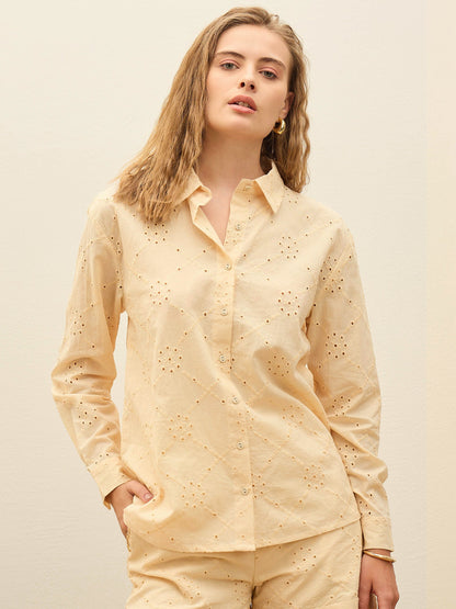 Ecru Schiffli Full Sleeve Regular Shirt