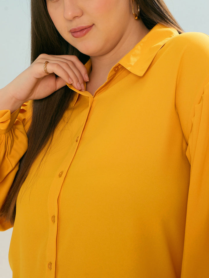 Mustard Sleeve Knot Collar Shirt -SASSAFRAS Curve