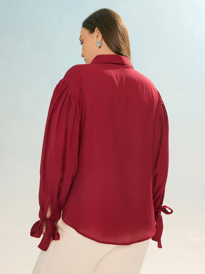 Maroon Sleeve Knot Collar Shirt