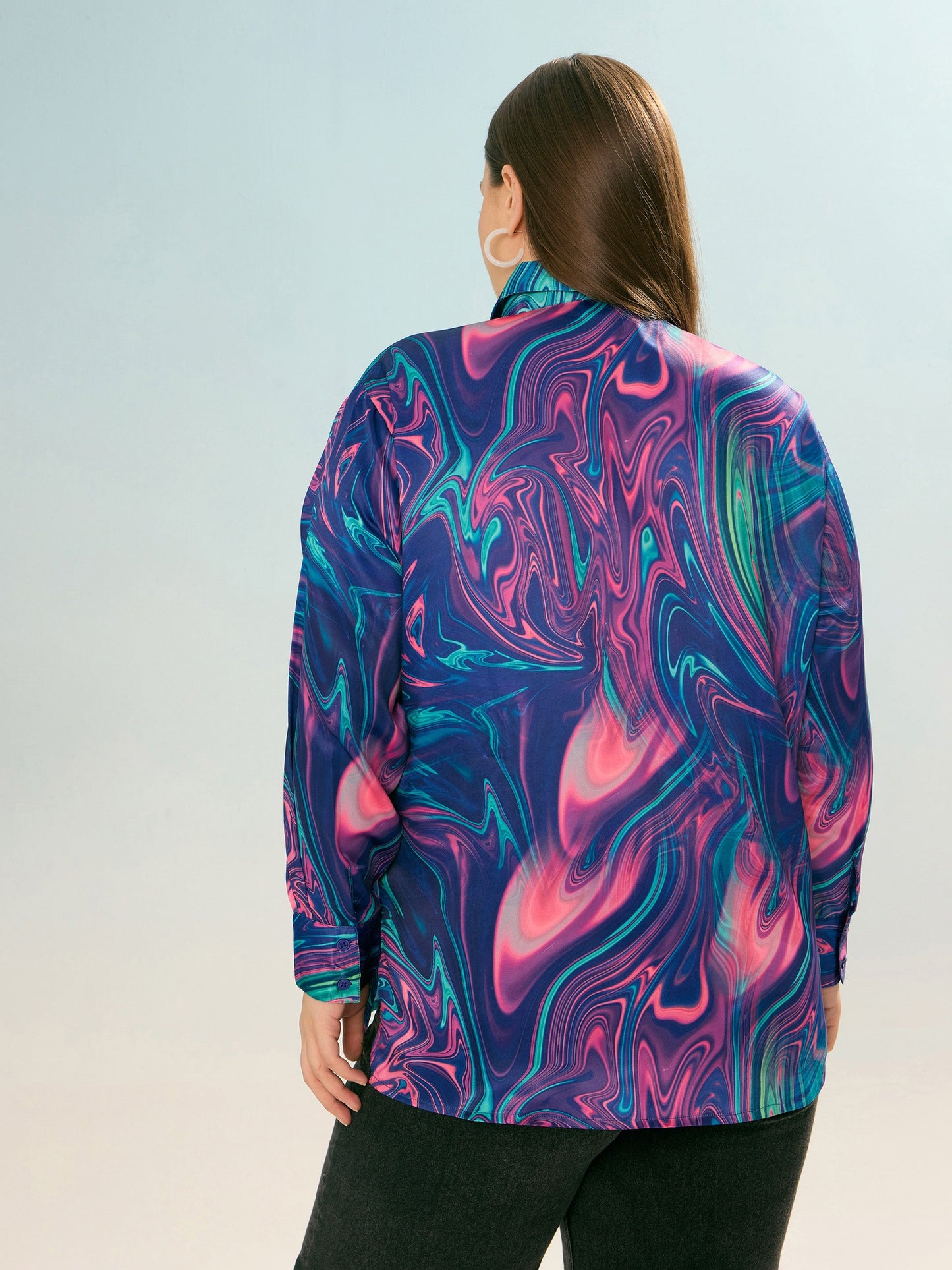 Blue Printed Regular Satin Shirt