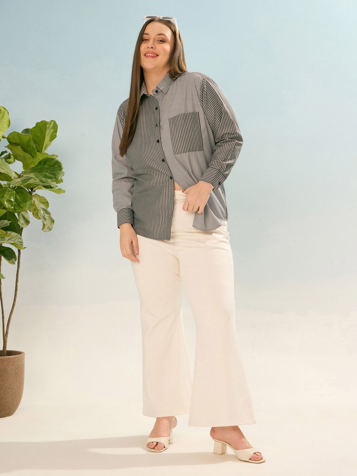 Black Stripes Poplin Front Pocket Regular Shirt
