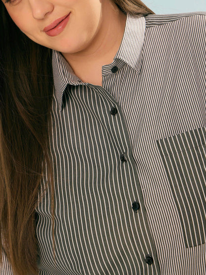 Black Stripes Poplin Front Pocket Regular Shirt