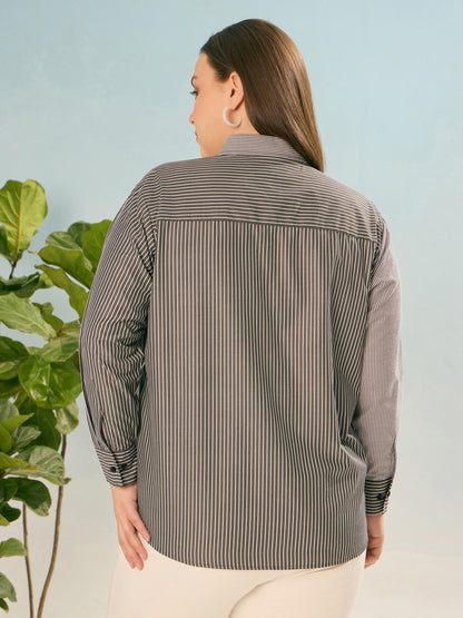 Black Stripes Poplin Front Pocket Regular Shirt