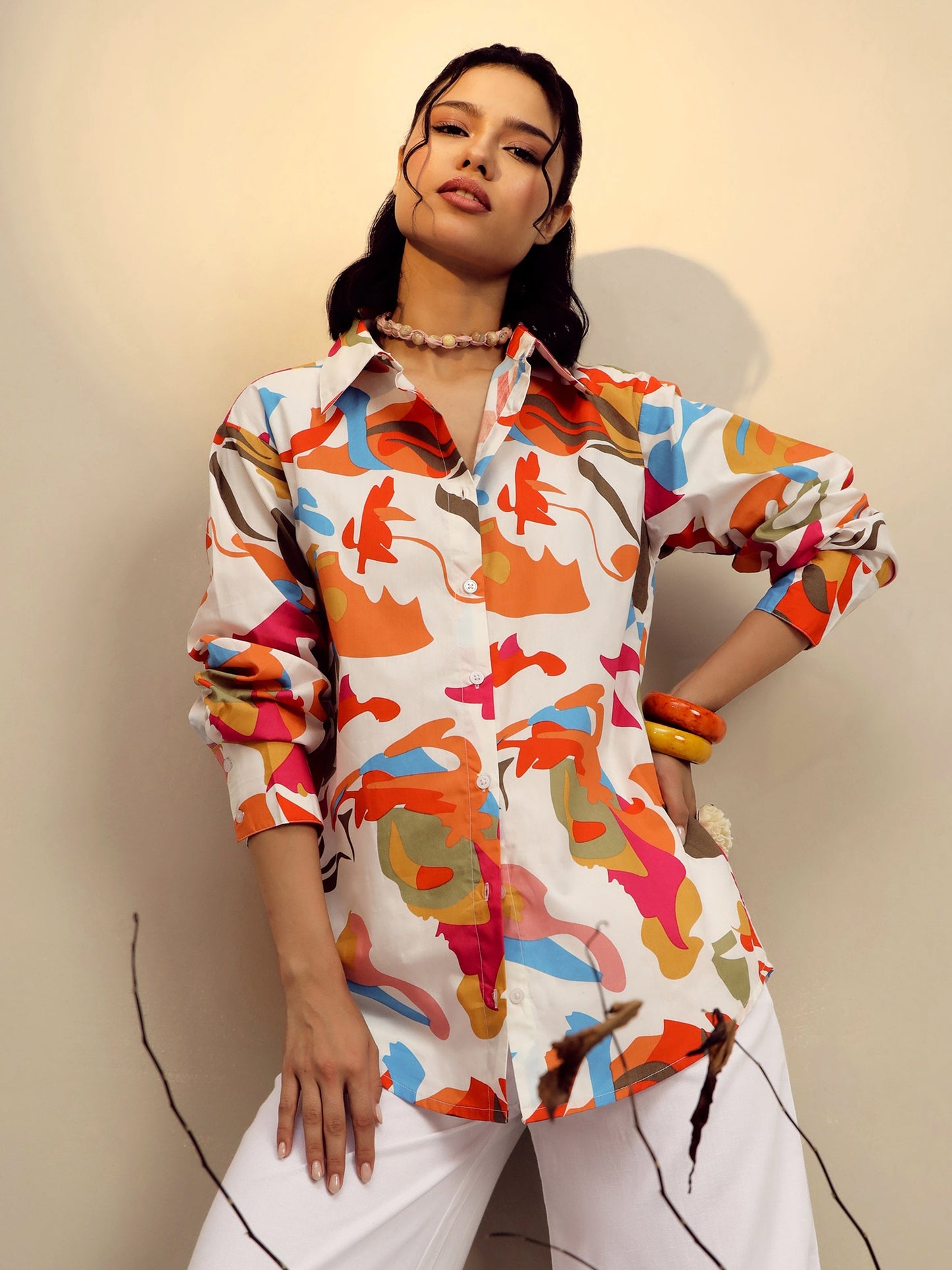 Pink Poplin Abstract Print Regular Shirt