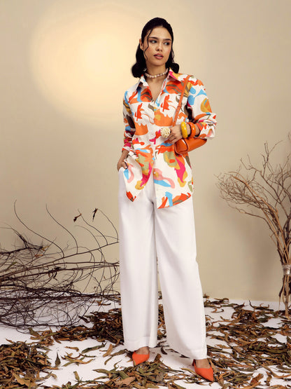 Pink Poplin Abstract Print Regular Shirt