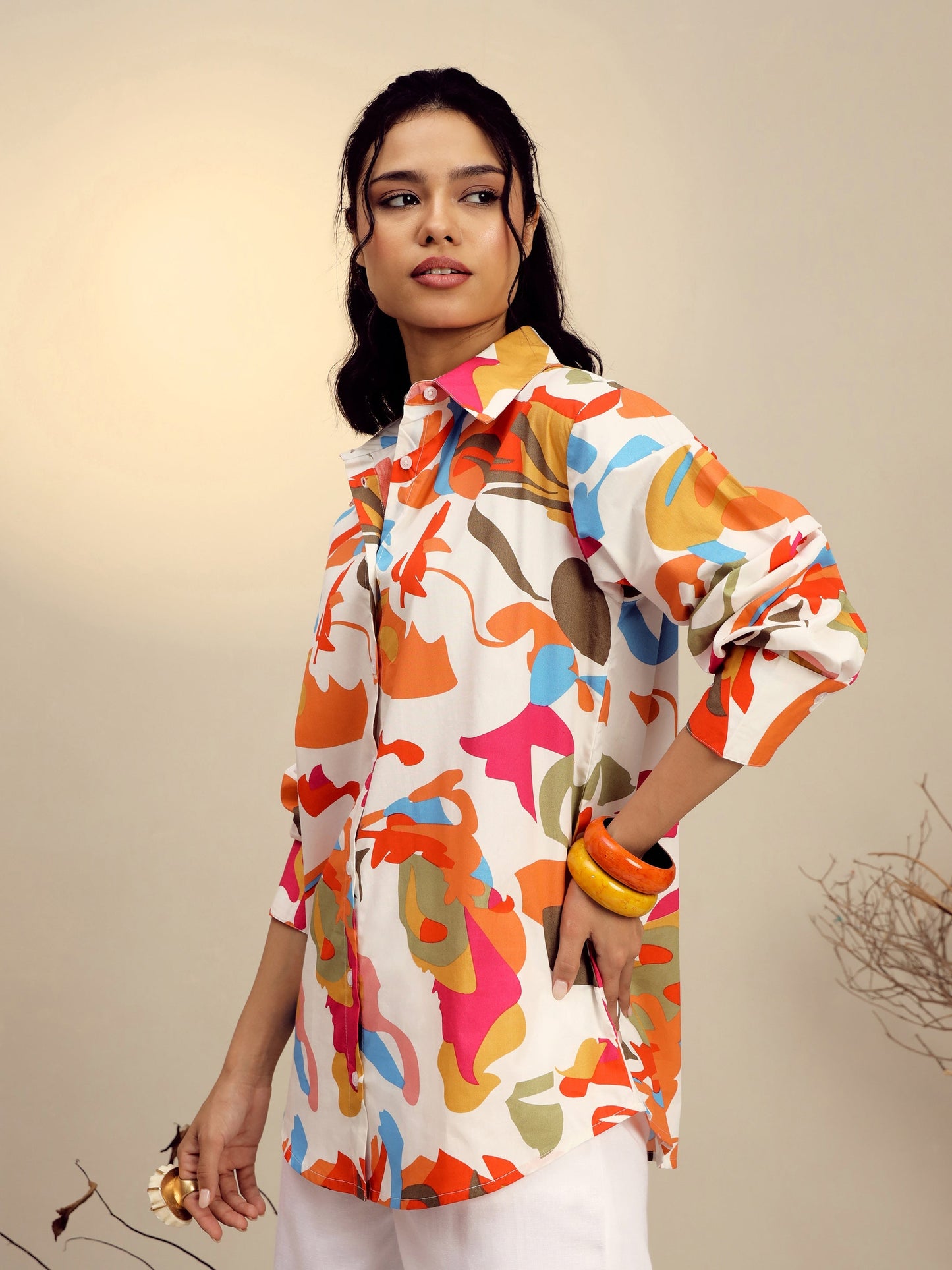 Pink Poplin Abstract Print Regular Shirt