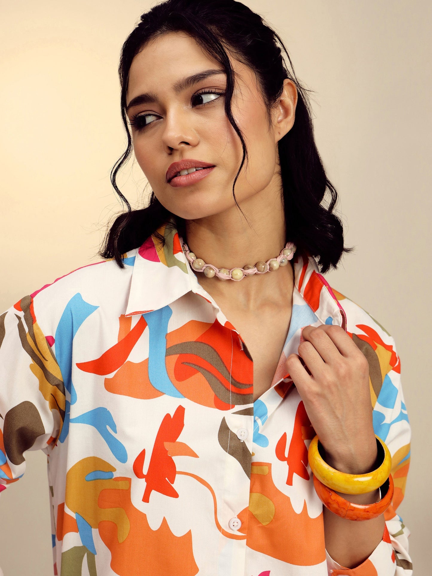 Pink Poplin Abstract Print Regular Shirt