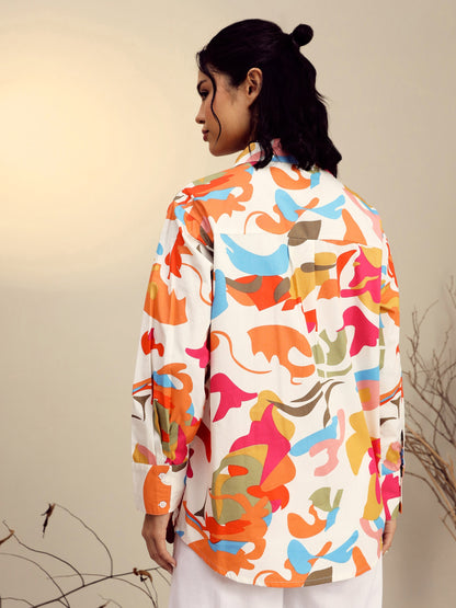 Pink Poplin Abstract Print Regular Shirt