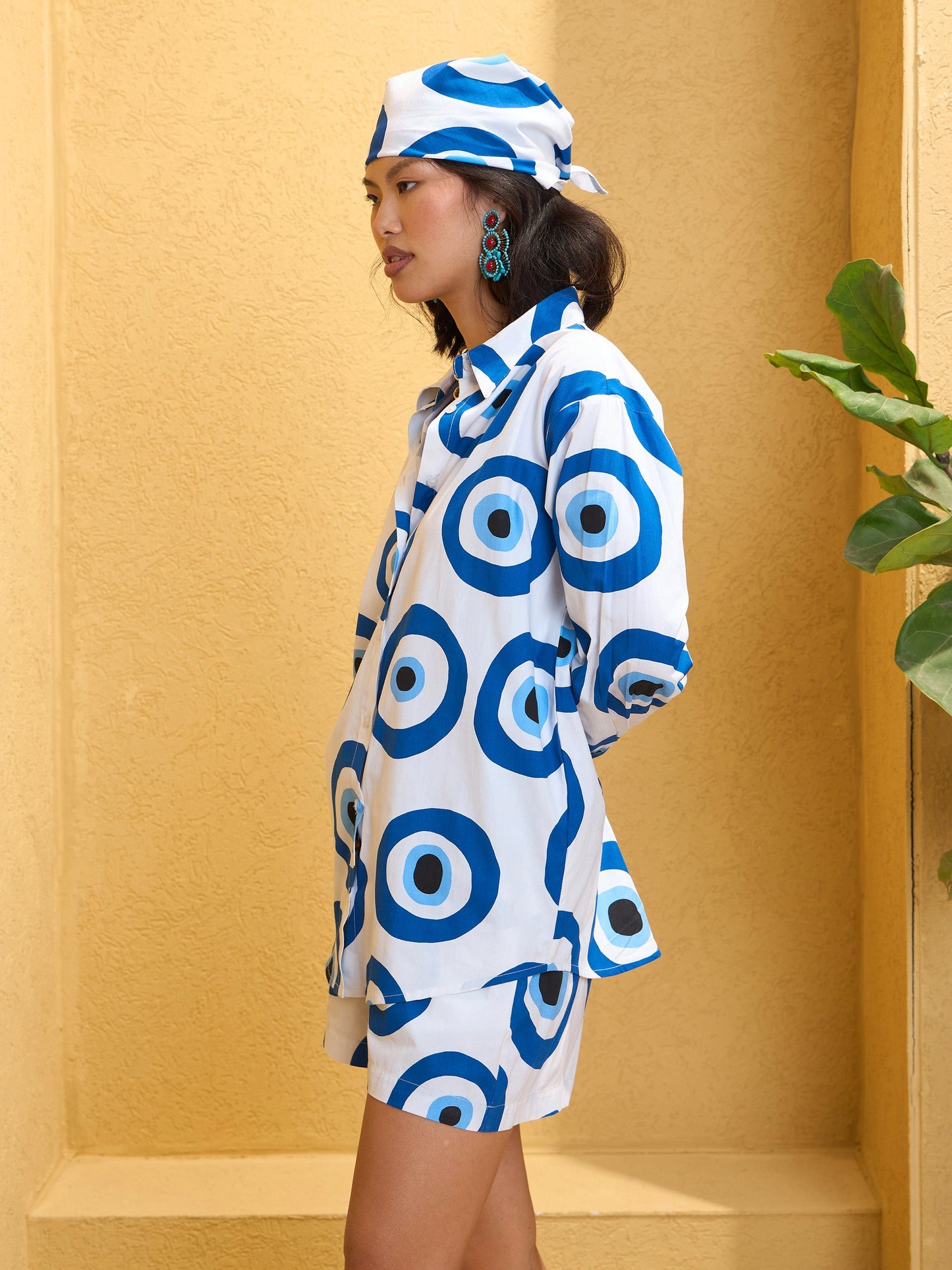 White Poplin Evil Eye Print Regular Shirt