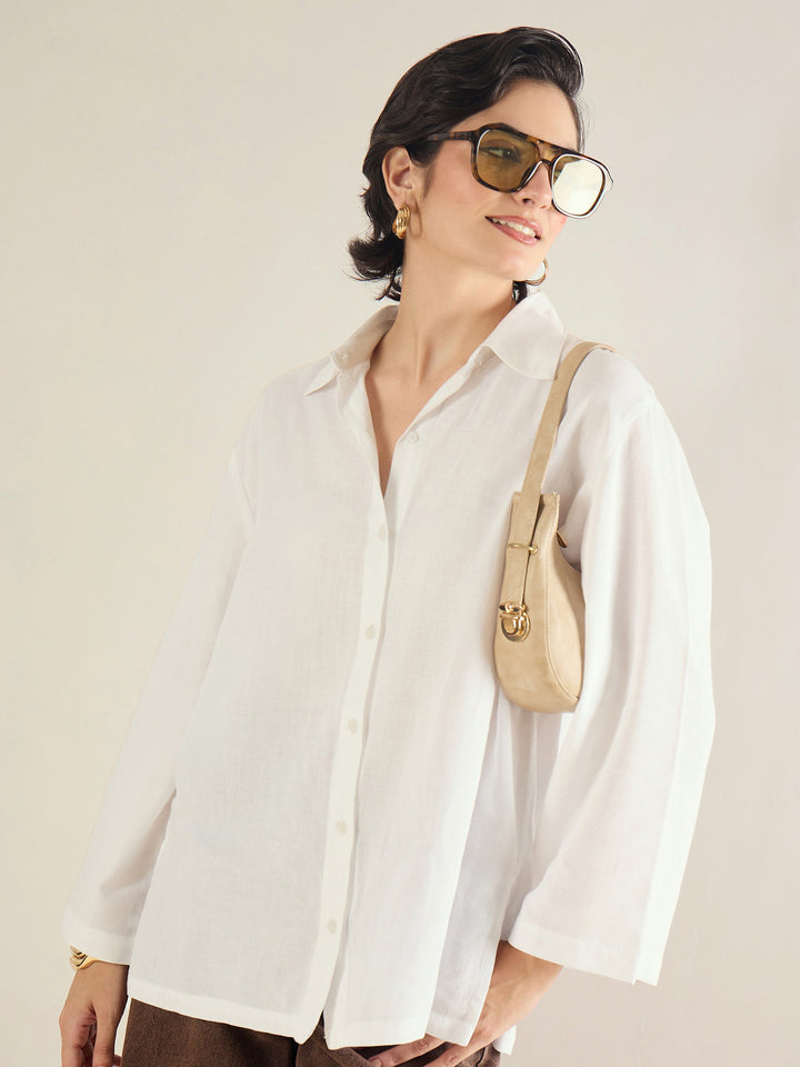Women White Linen Oversize Shirt