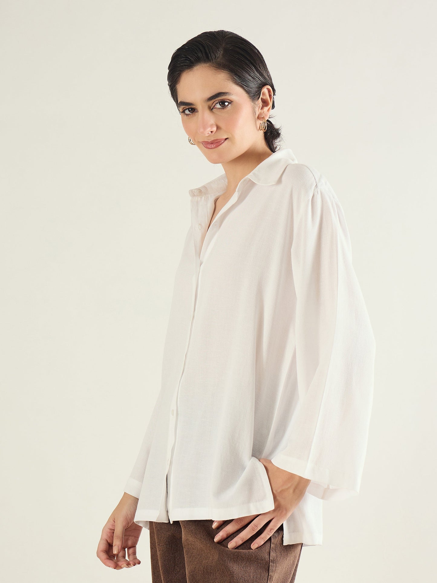 Women White Linen Oversize Shirt