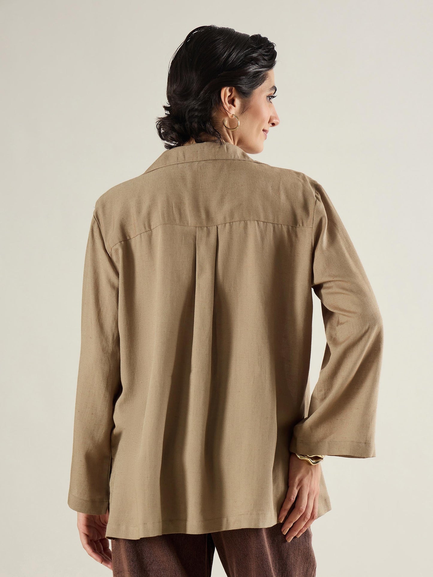 Women Beige Linen Oversize Shirt