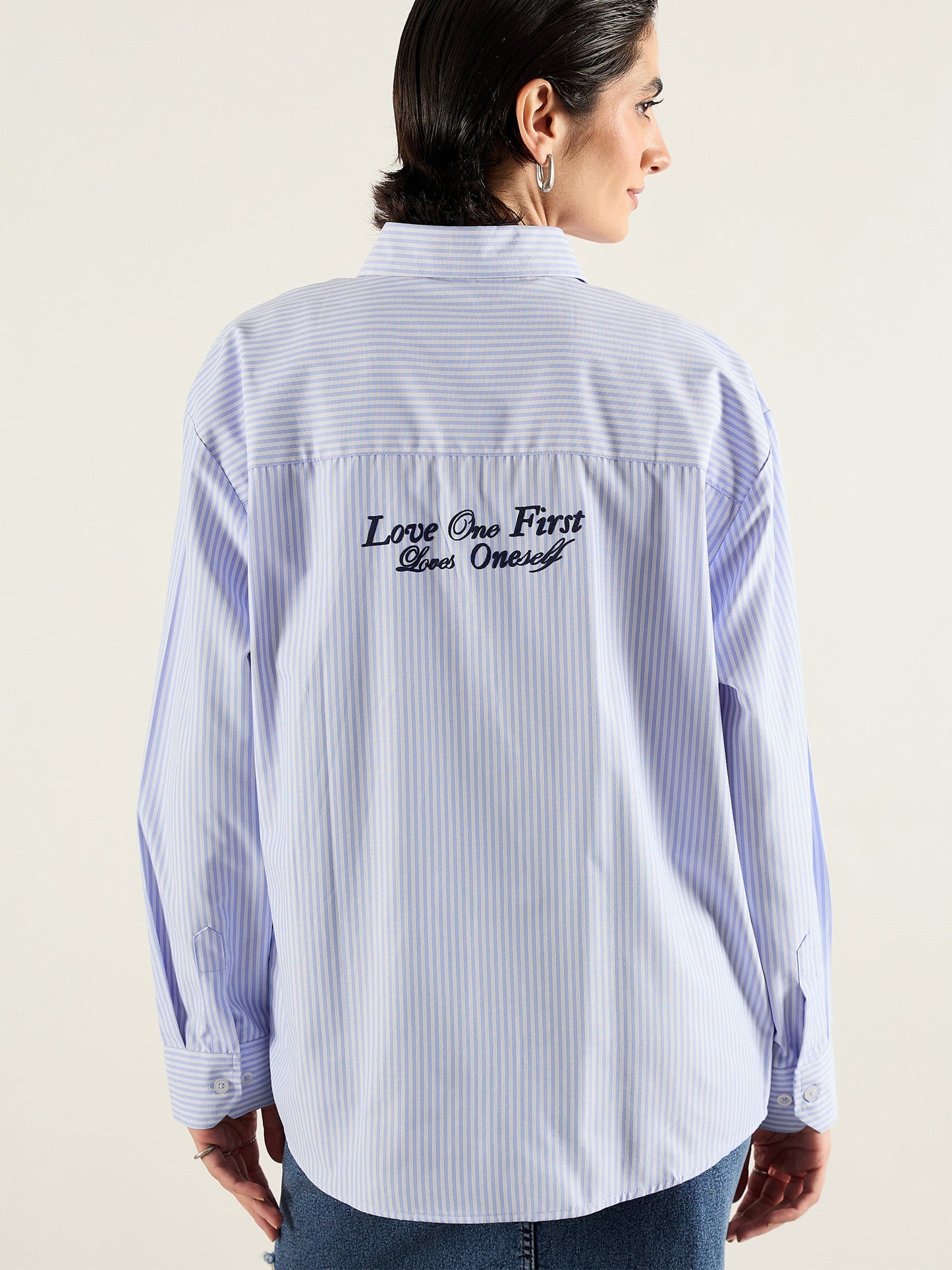 Blue & White Printed Back Relax Shirt
